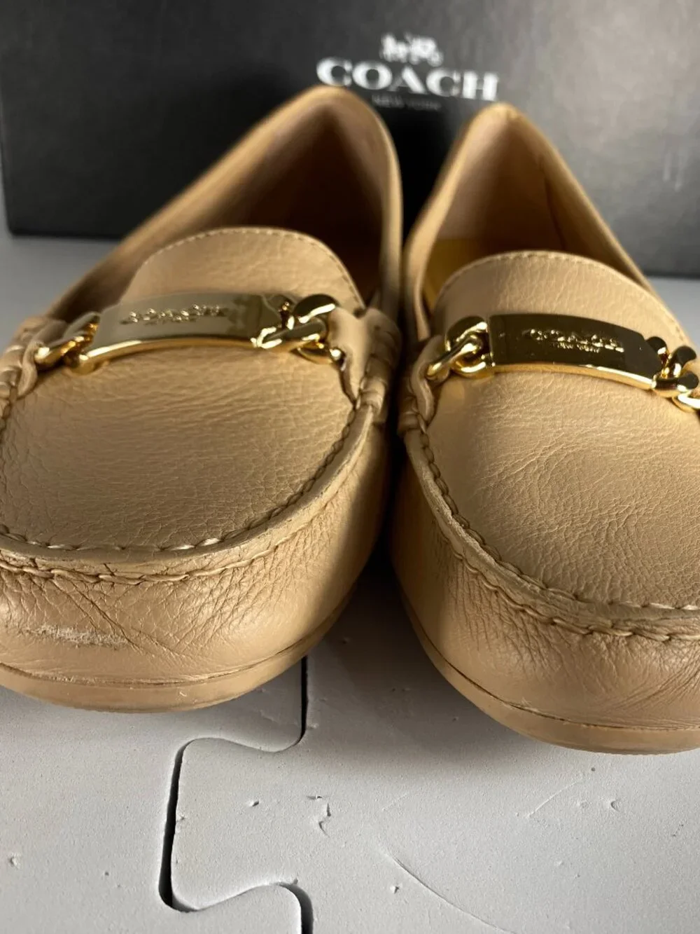 COACH Olive Pebble Grain Leather Driving Loafers Beechwood Tan 8.5M A7751 ($195)